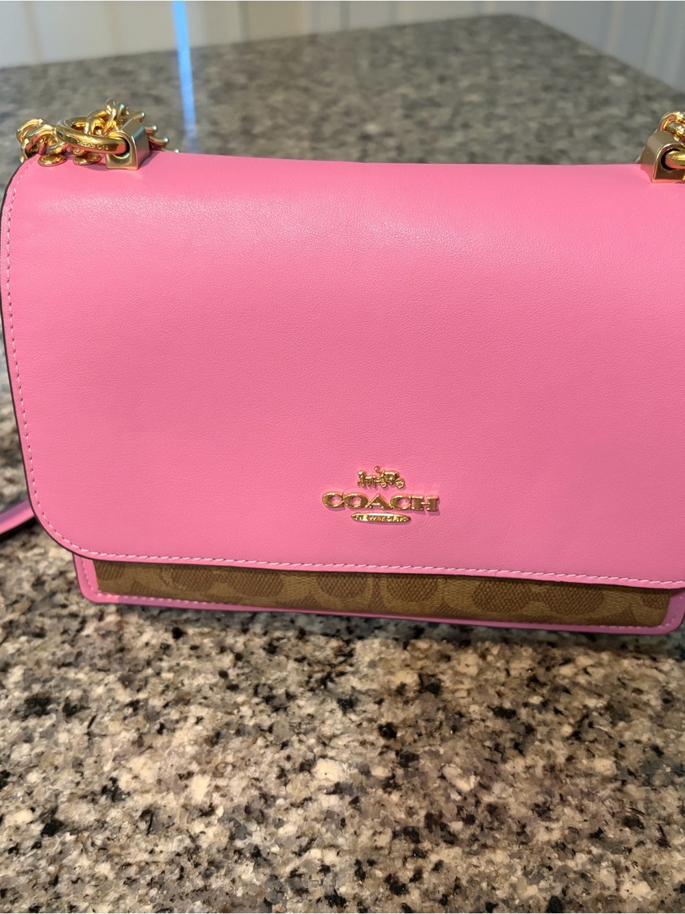 Coach Pink Leather & Signature Canvas Chain Crossbody Bag with Gold Hardware - Picture 2 of 5